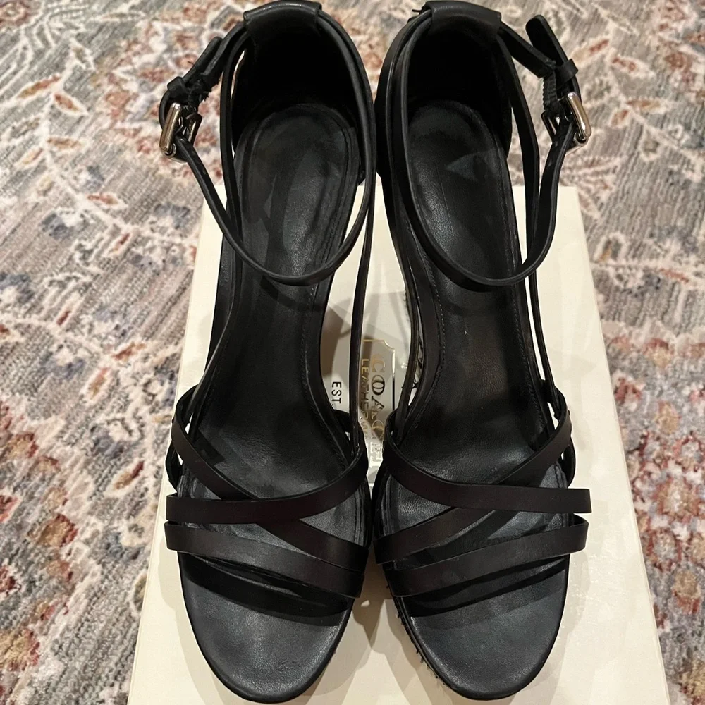 Coach A3383 Maleena Wedge Sandal Veg Leather Black Size 9 - Picture 4 of 7